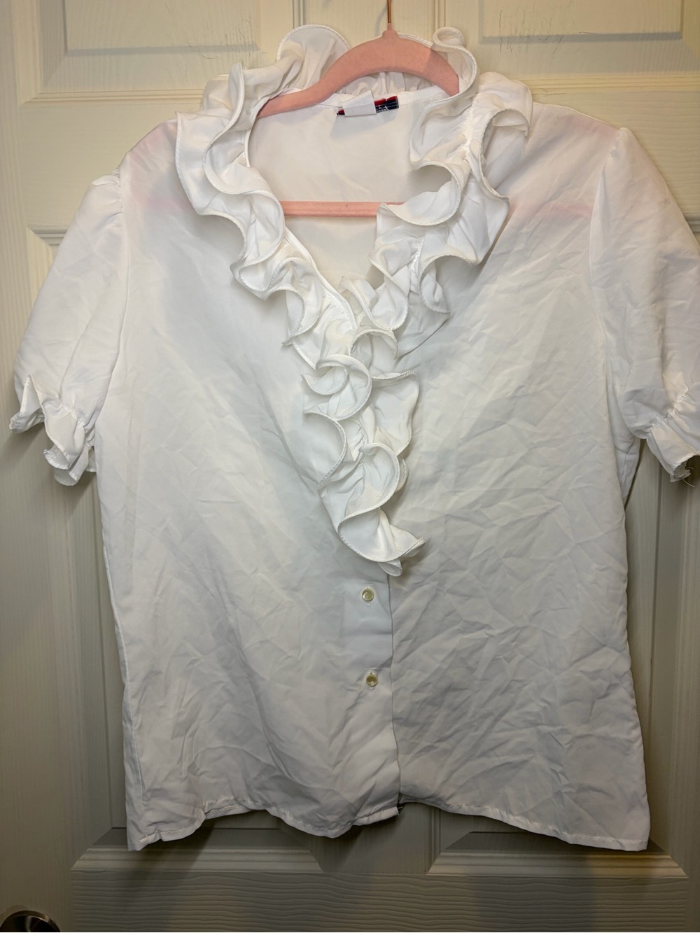 Vintage Y2K Rhapsody White Ruffle-Front Short Sleeve Blouse